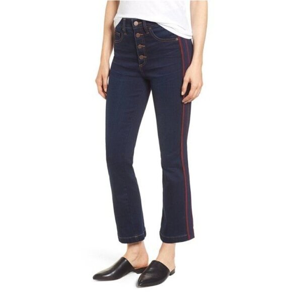 1. State Ribbon Stripe Kick Crop Flare Jeans 29 - Picture 1 of 4